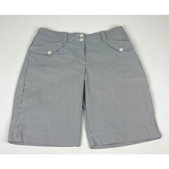 Nike Golf Livestrong Dri Fit Striped Shorts Womens 8 Gray White Classic Rise AJ0 - Picture 1 of 9
